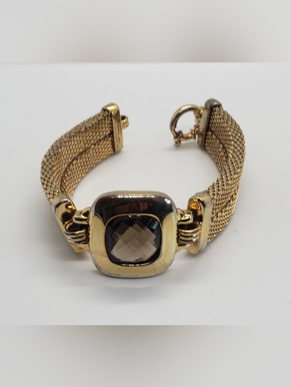 Vintage Cushion Cut Smoky Quartz Bracelet   in 14k Gokd Plated